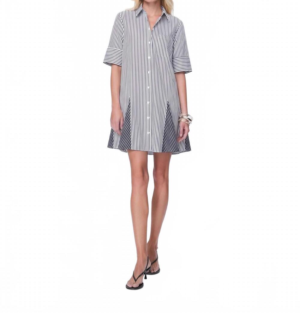 NEW THEO THE LABEL women's echo mix stripe shirtdress in black